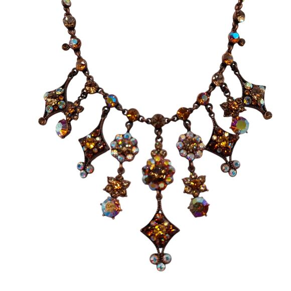 Felecia Topaz Rhinestone Dangle Necklace, Bronze Tone, 17 1/2 Inches, China - Picture 1 of 14